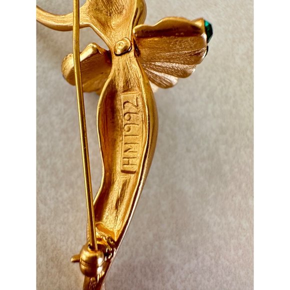 HMI 1992 vintage gold tone lady figural ballerina rainbow rhinestones brooch - Picture 8 of 9